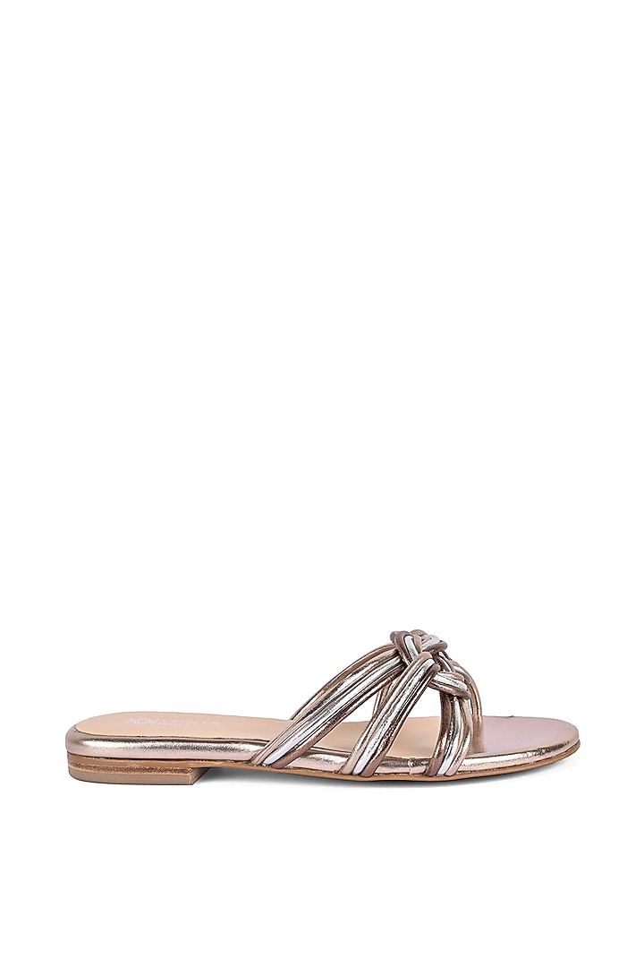 Gold Leather Knotted Flats by VANILLA MOON