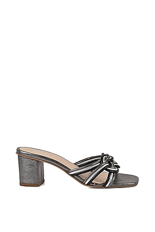 Pewter Black Leather Heeled Slip-Ons by VANILLA MOON