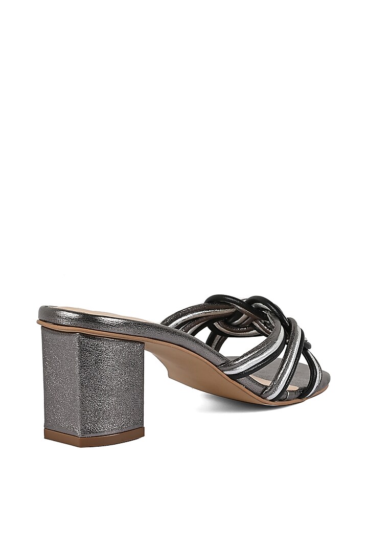 Pewter Black Leather Heeled Slip-Ons by VANILLA MOON at Pernia's Pop Up Shop