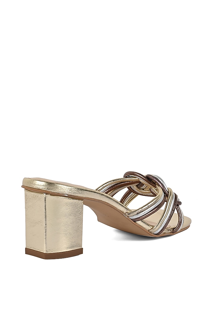 Gold Leather Heeled Slip-Ons by VANILLA MOON at Pernia's Pop Up Shop