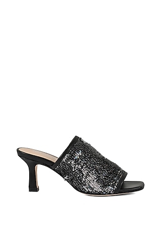 Black Sequinned Heeled Slip-Ons by VANILLA MOON