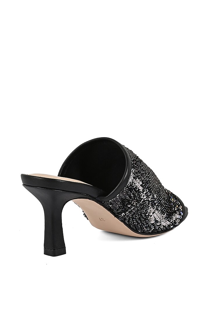Black Sequinned Heeled Slip-Ons by VANILLA MOON at Pernia's Pop Up Shop