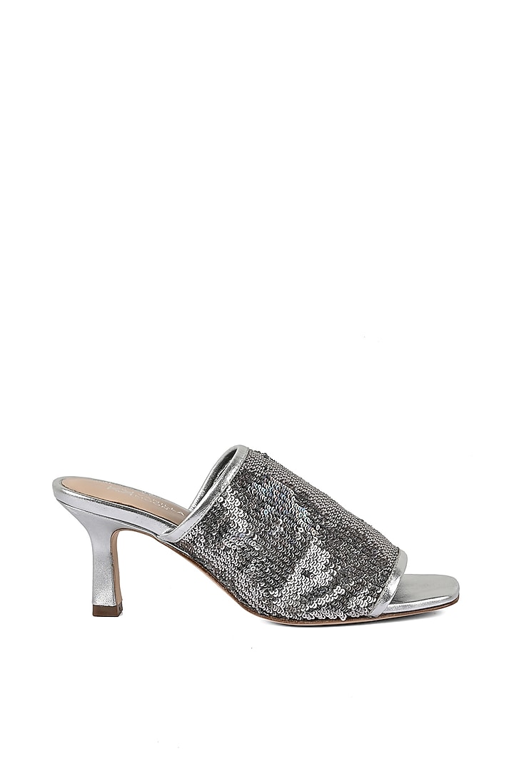 Silver Sequinned Heeled Slip-Ons by VANILLA MOON