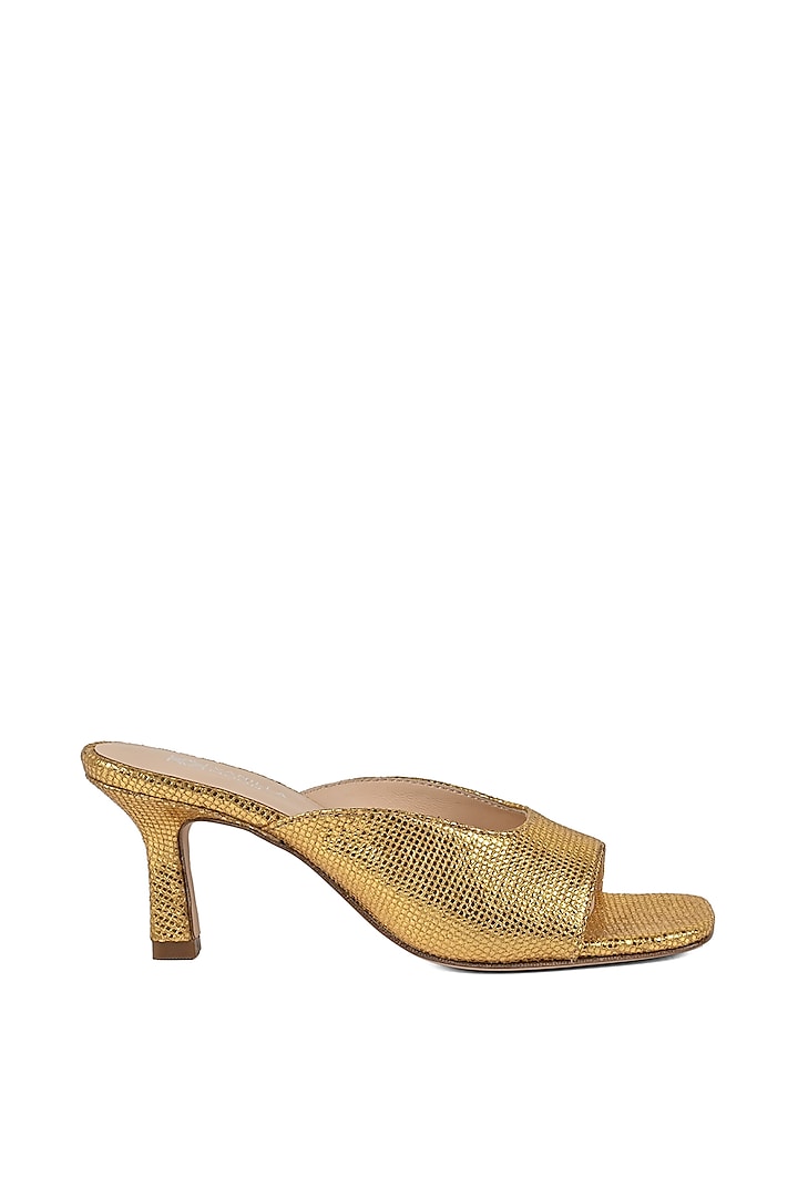 Gold Leather Heeled Slip-Ons by VANILLA MOON