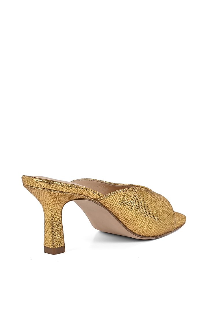 Gold Leather Heeled Slip-Ons by VANILLA MOON at Pernia's Pop Up Shop