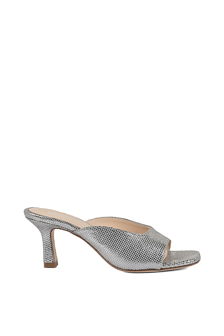 Silver Leather Heeled Slip-Ons by VANILLA MOON