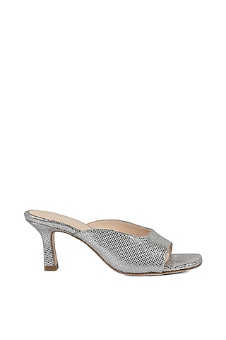 Silver Leather Heeled Slip-Ons by VANILLA MOON