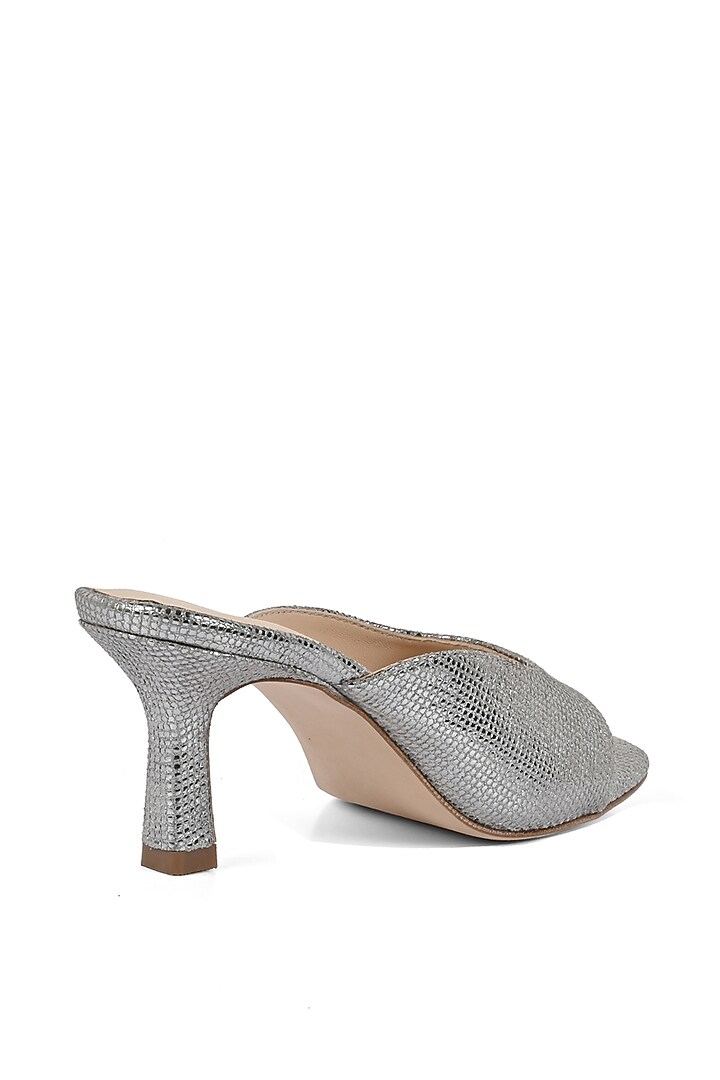 Silver Leather Heeled Slip-Ons by VANILLA MOON at Pernia's Pop Up Shop