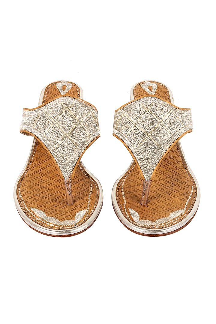 Silver Leather Embroidered Sandals by VANILLA MOON