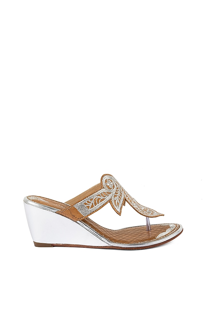Silver Leather Wedges by VANILLA MOON at Pernia's Pop Up Shop