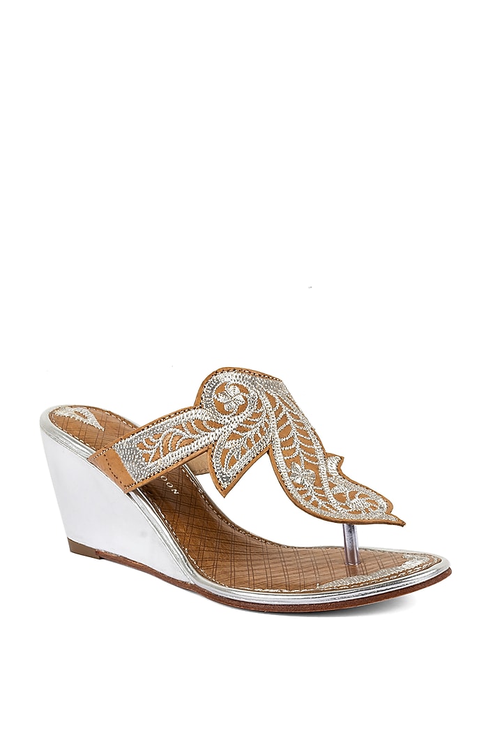 Silver Leather Wedges by VANILLA MOON at Pernia's Pop Up Shop