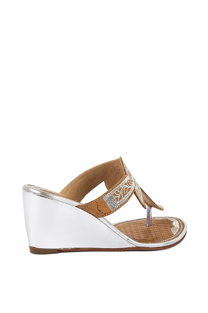 Silver Leather Wedges by VANILLA MOON at Pernia's Pop Up Shop