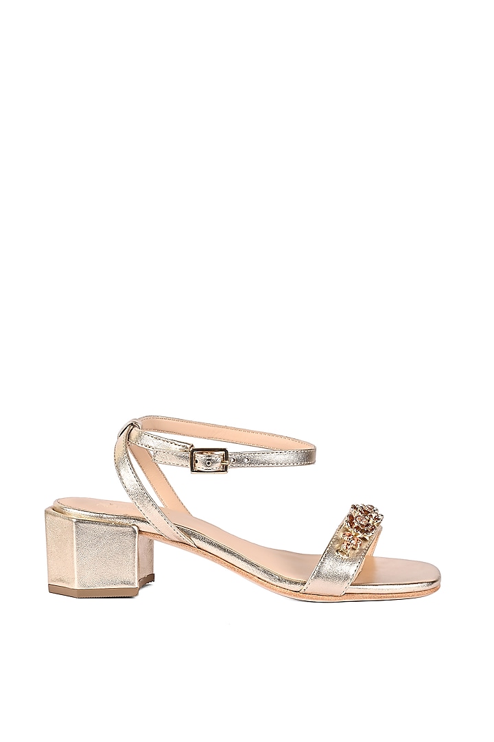 Gold low block online heel sandals