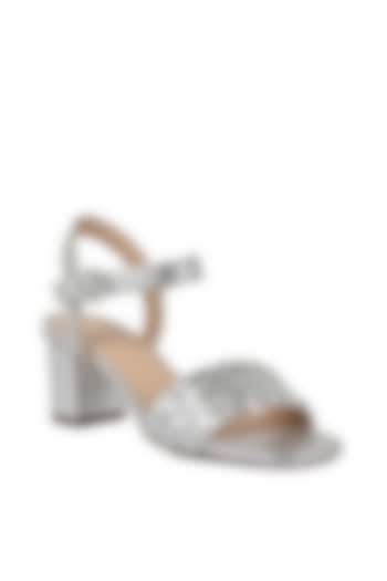 Silver Leather Block Heels by VANILLA MOON
