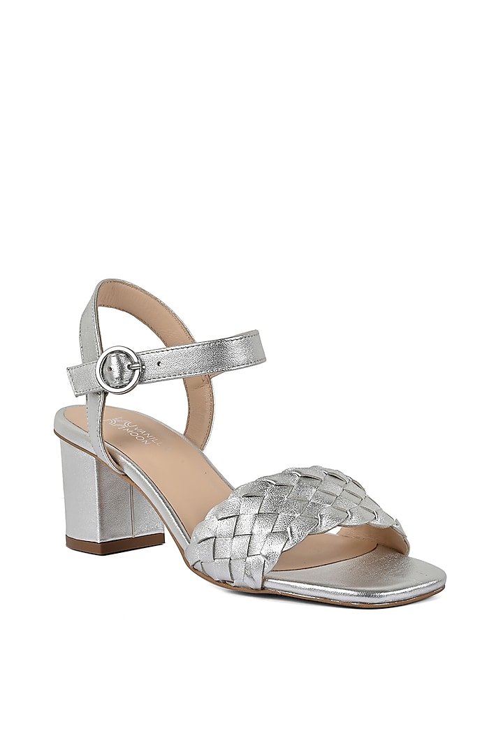 Silver Leather Block Heels by VANILLA MOON