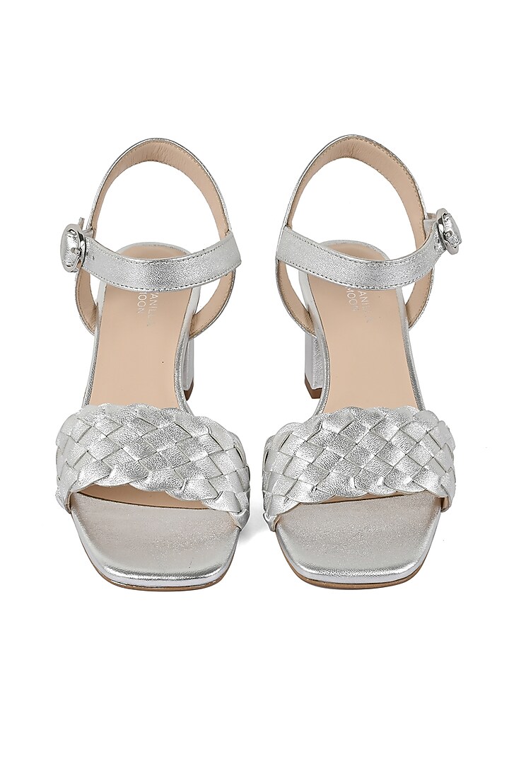 Silver Leather Block Heels by VANILLA MOON at Pernia's Pop Up Shop