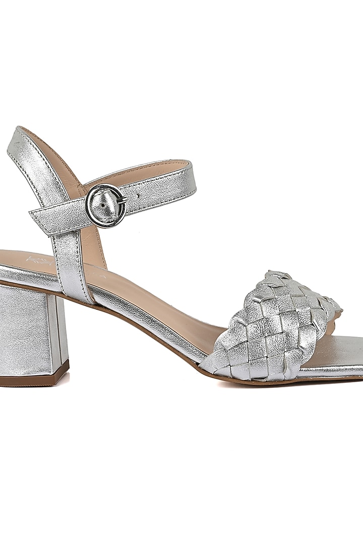 Silver Leather Block Heels by VANILLA MOON at Pernia's Pop Up Shop