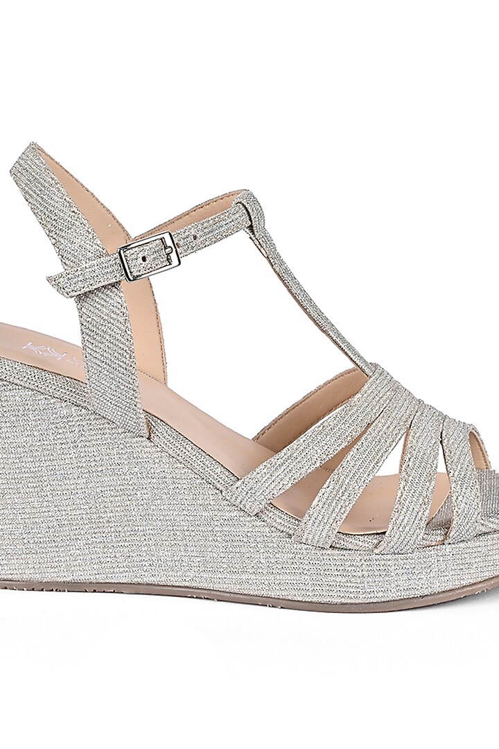 Silver Textiles Wedges by VANILLA MOON at Pernia's Pop Up Shop