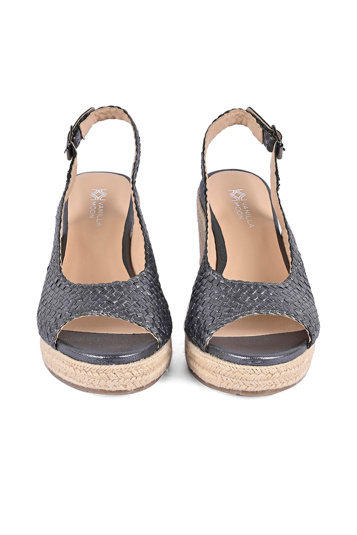 Pewter Leather Slingback Wedges by VANILLA MOON at Pernia's