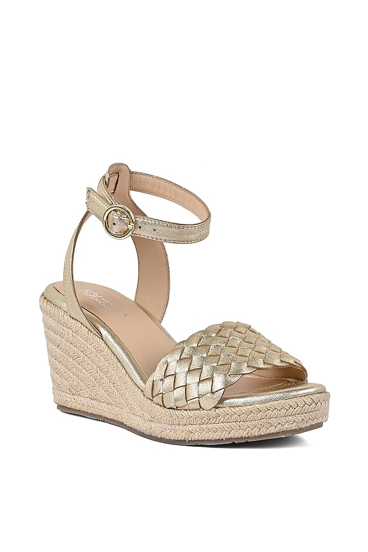 Gold Leather Espadrille Wedges by VANILLA MOON