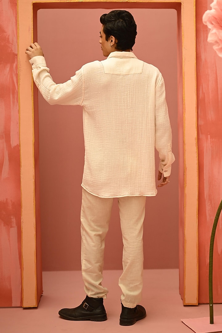 Ivory Organic Muslin Gauze Summer Shirt by VAANI BESWAL MEN at Pernia's Pop Up Shop