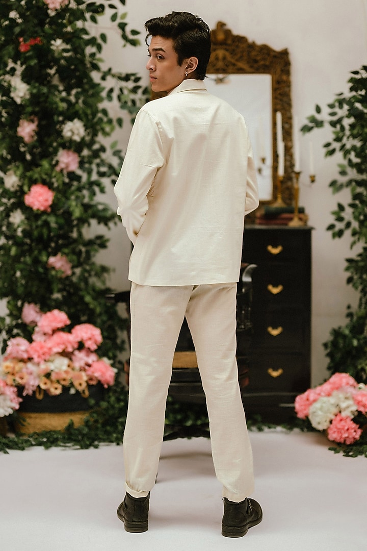 Ivory Handwoven Handcrafted Pintuck Oversized Jacket by VAANI BESWAL MEN at Pernia's Pop Up Shop