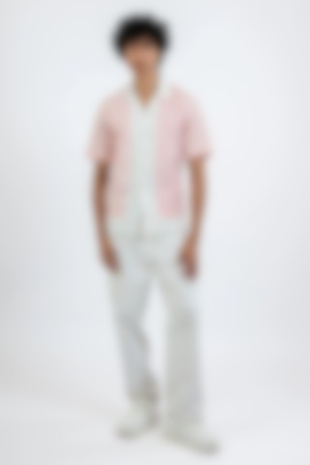 Pink Handwoven Cotton Color-Block Shirt by VAANI BESWAL MEN