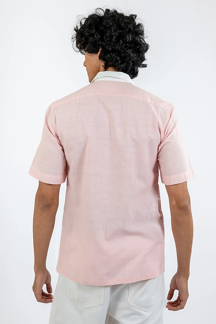 Pink Handwoven Cotton Color-Block Party Wear Shirt by VAANI BESWAL MEN at Pernia's Pop Up Shop