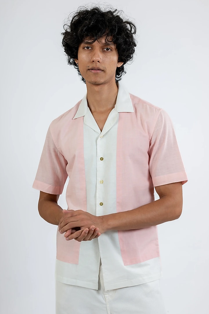 Pink Handwoven Cotton Color-Block Party Wear Shirt by VAANI BESWAL MEN at Pernia's Pop Up Shop