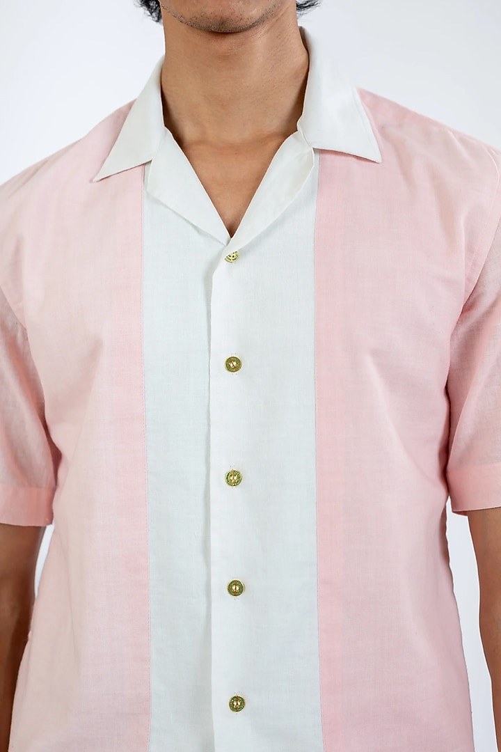 Pink Handwoven Cotton Color-Block Party Wear Shirt by VAANI BESWAL MEN at Pernia's Pop Up Shop