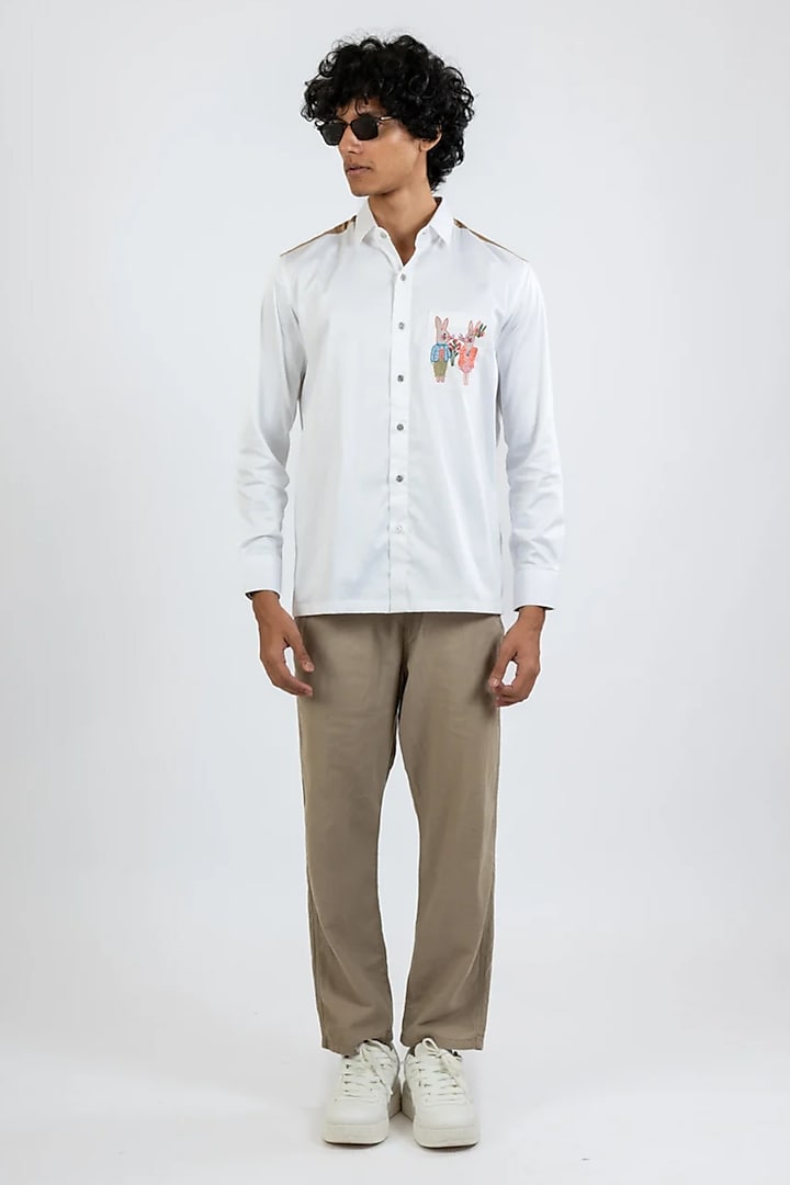 White Cotton Hand Embroidered Shirt by VAANI BESWAL MEN