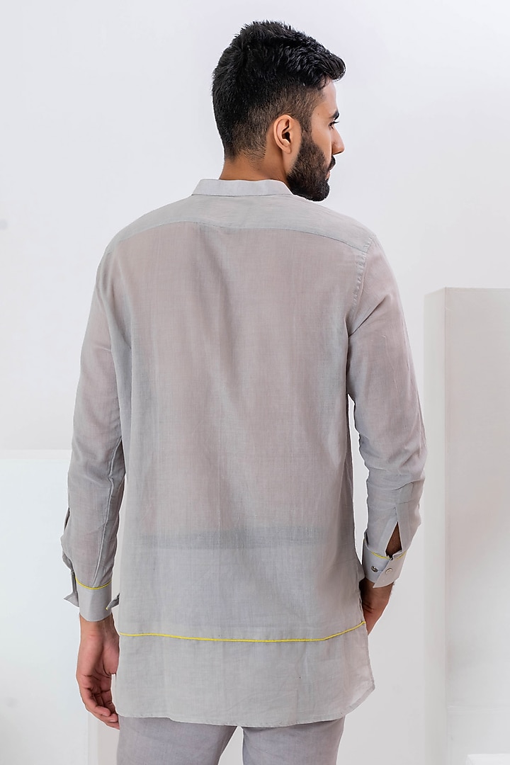 Grey Handwoven Cotton Party Wear Shirt by VAANI BESWAL MEN at Pernia's Pop Up Shop