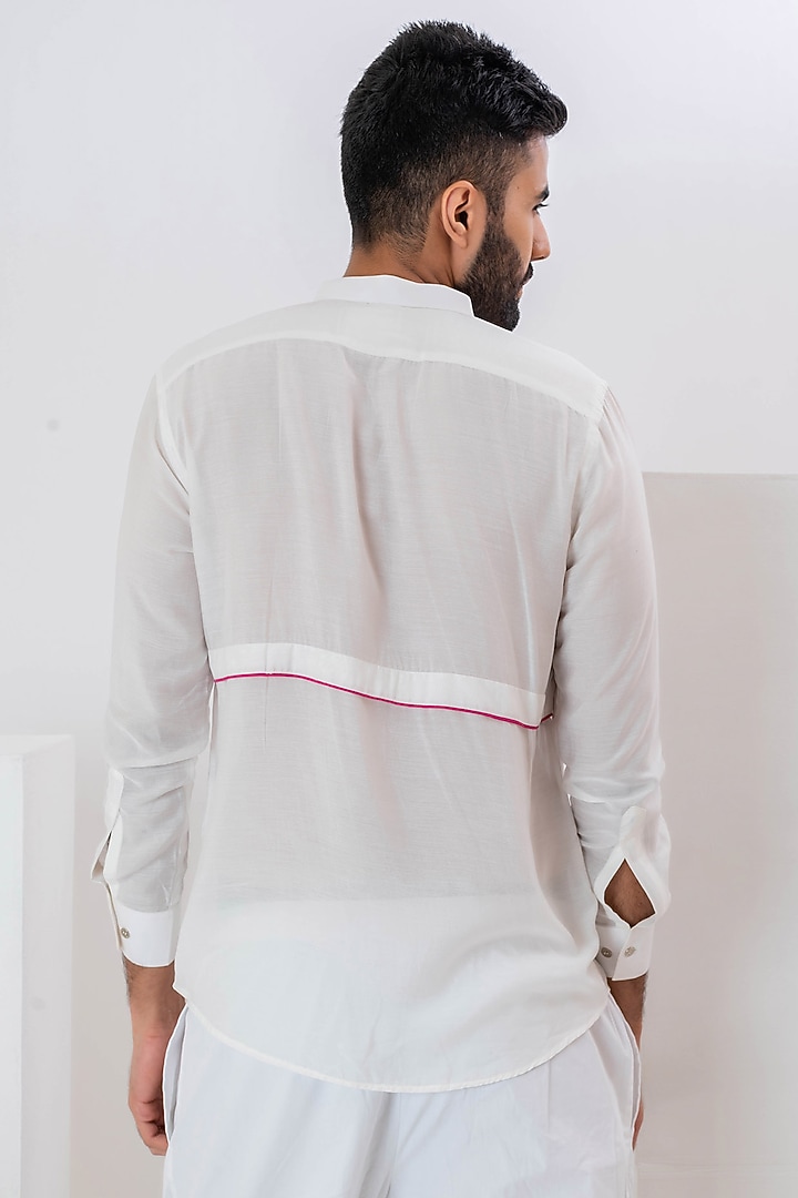White Handwoven Cotton Party Wear Shirt by VAANI BESWAL MEN at Pernia's Pop Up Shop