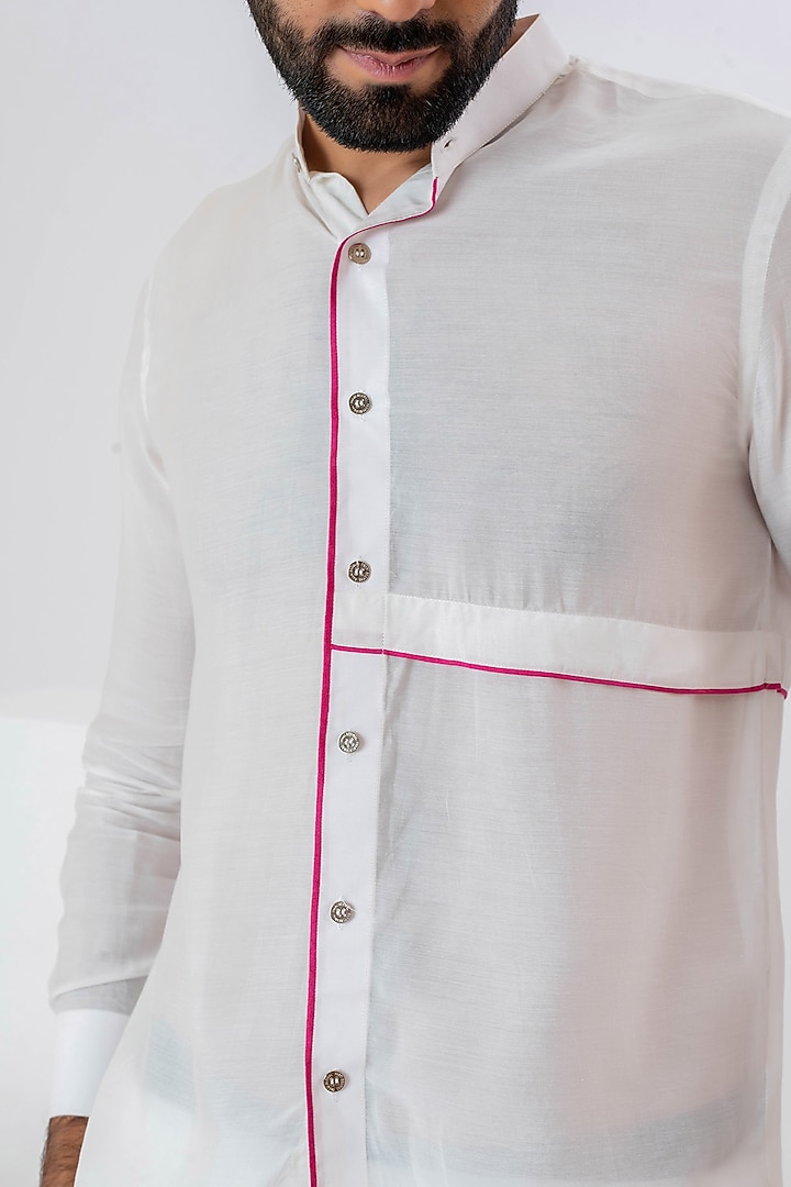 White Handwoven Cotton Party Wear Shirt by VAANI BESWAL MEN at Pernia's Pop Up Shop