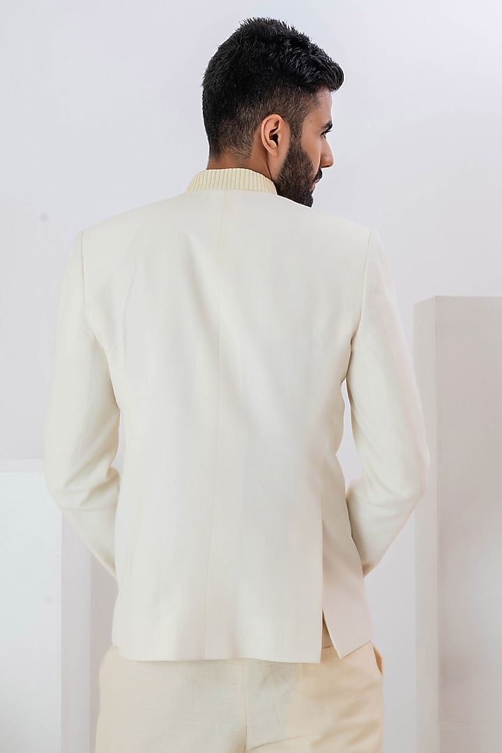 Ivory Matka Silk Hand Embroidered Wedding Indowestern by VAANI BESWAL MEN at Pernia's Pop Up Shop