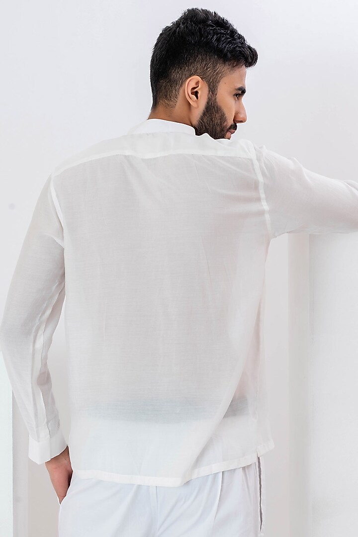Ivory Muslin Party Wear Shirt by VAANI BESWAL MEN at Pernia's Pop Up Shop