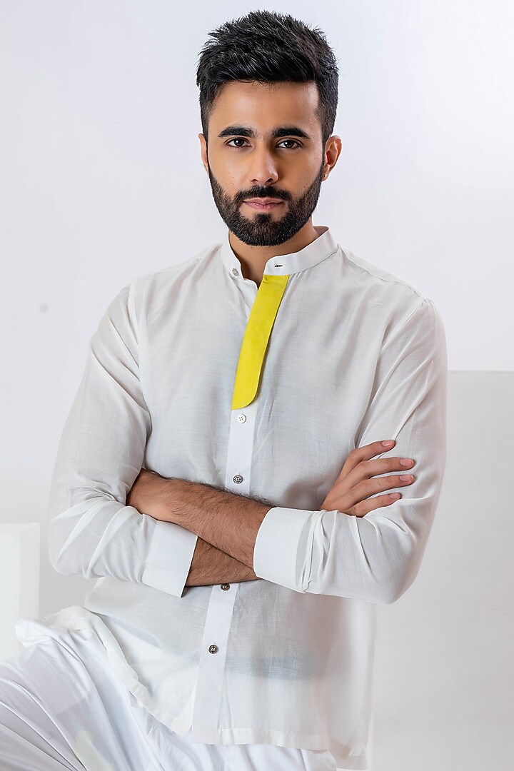 Ivory Muslin Party Wear Shirt by VAANI BESWAL MEN at Pernia's Pop Up Shop