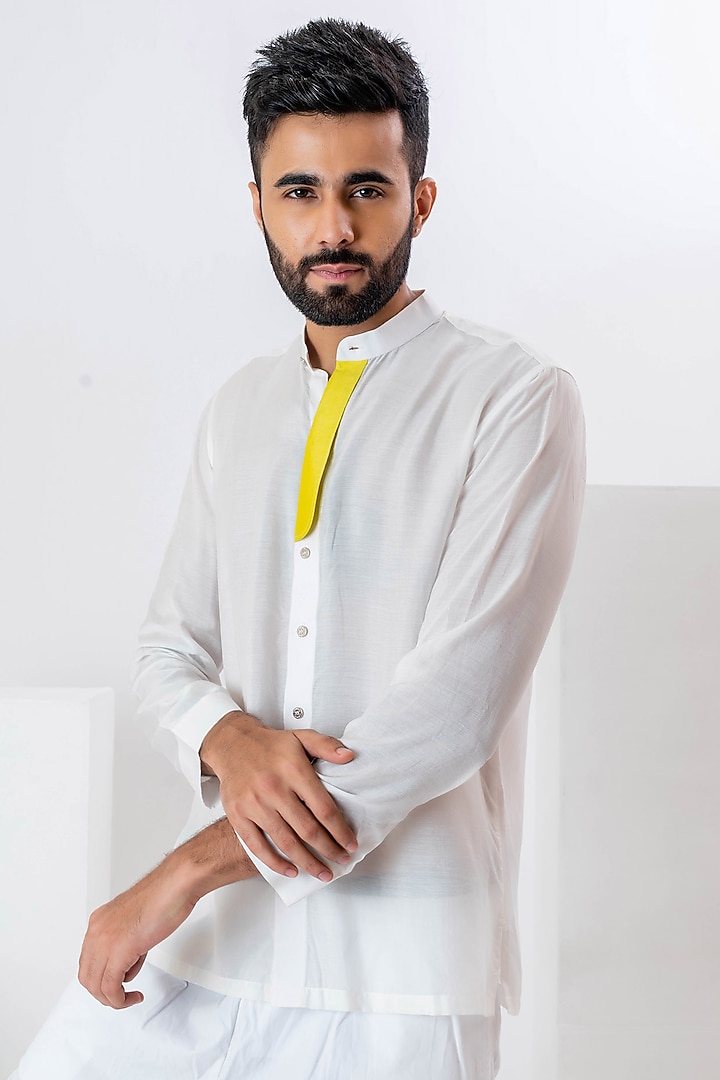 Ivory Muslin Party Wear Shirt by VAANI BESWAL MEN at Pernia's Pop Up Shop