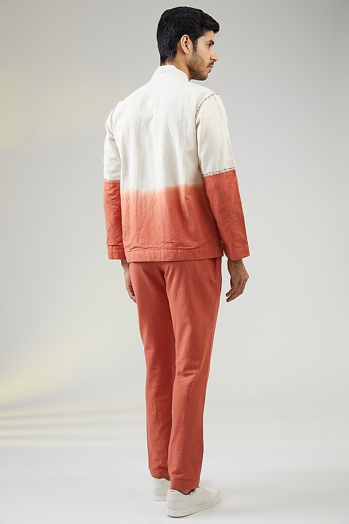 Ivory Handwoven Khadi Cotton Hand Embroidered Bomber Jacket by VAANI BESWAL MEN at Pernia's Pop Up Shop