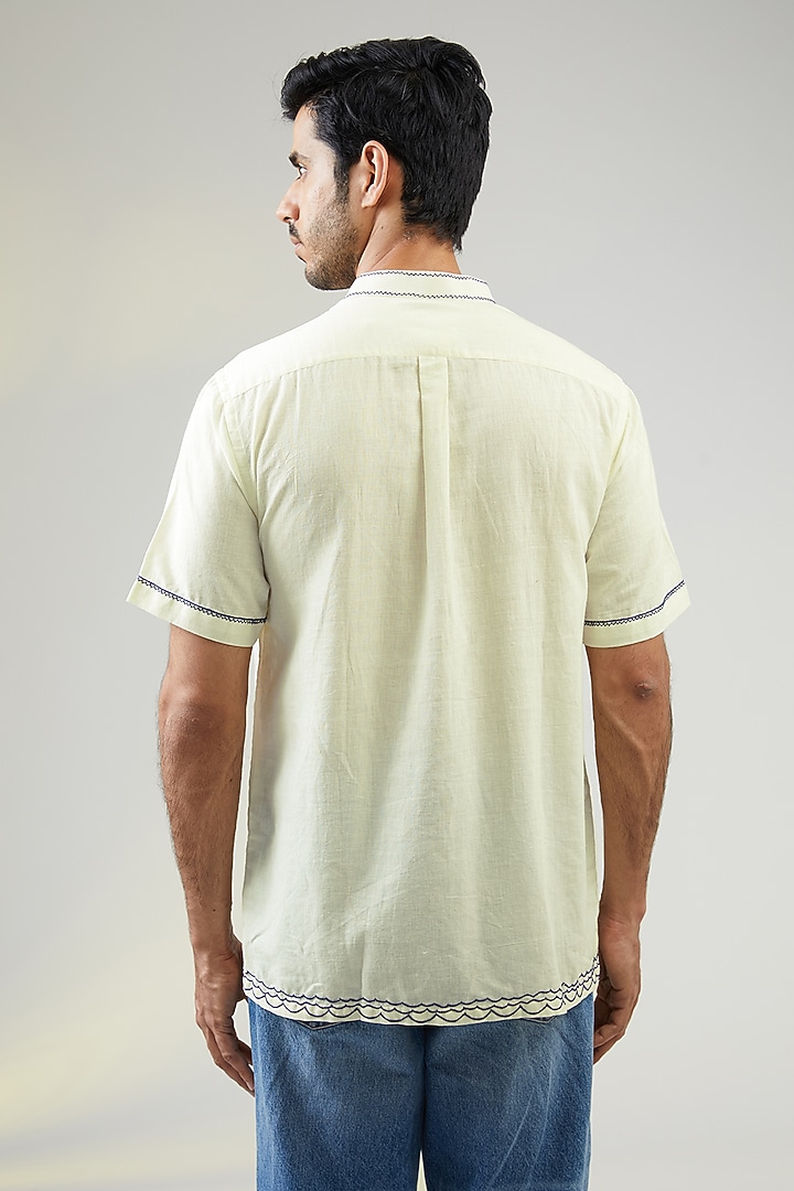 Ivory Handwoven Cotton Hand Embroidered Party Wear Shirt by VAANI BESWAL MEN at Pernia's Pop Up Shop