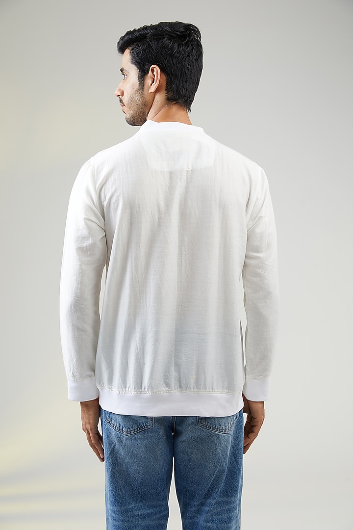 Ivory Handwoven Cotton Floral Embroidered Sweatshirt by VAANI BESWAL MEN at Pernia's Pop Up Shop