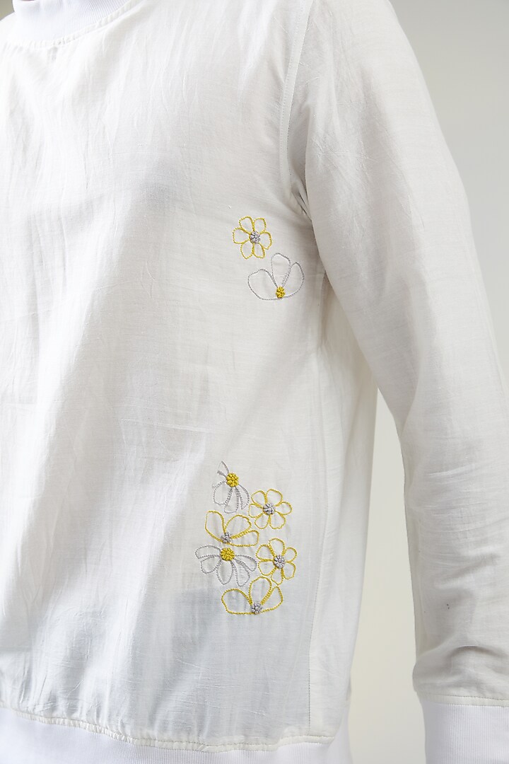 Ivory Handwoven Cotton Floral Embroidered Sweatshirt by VAANI BESWAL MEN at Pernia's Pop Up Shop