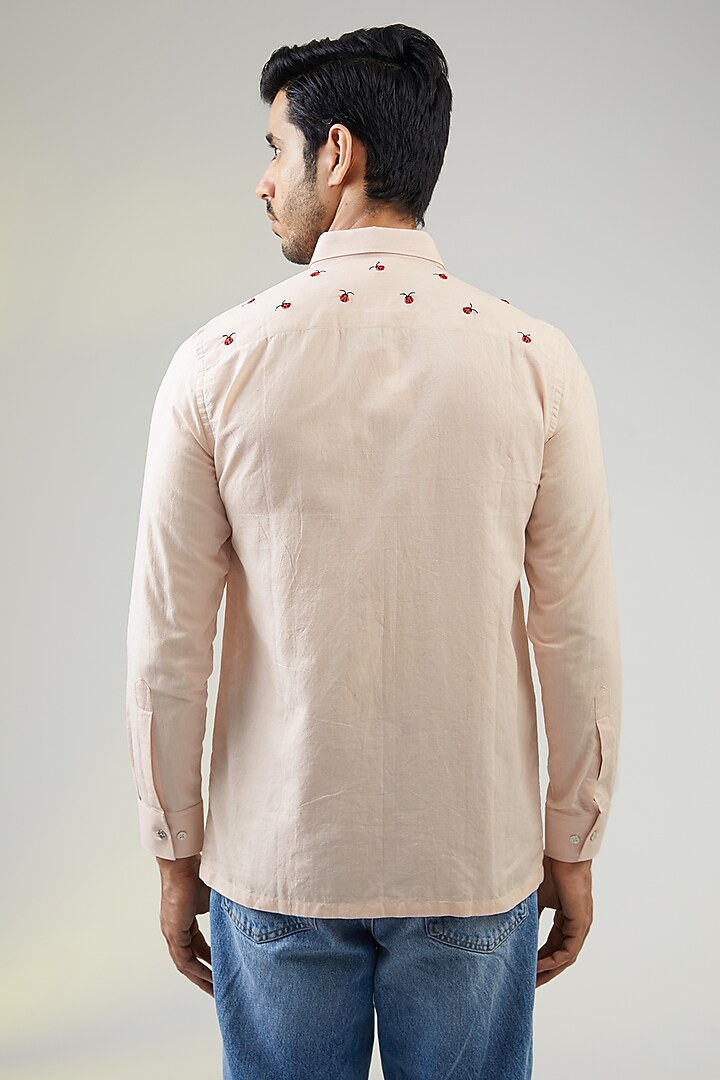 Pink Handwoven Cotton Hand Embroidered Party Wear Shirt by VAANI BESWAL MEN at Pernia's Pop Up Shop