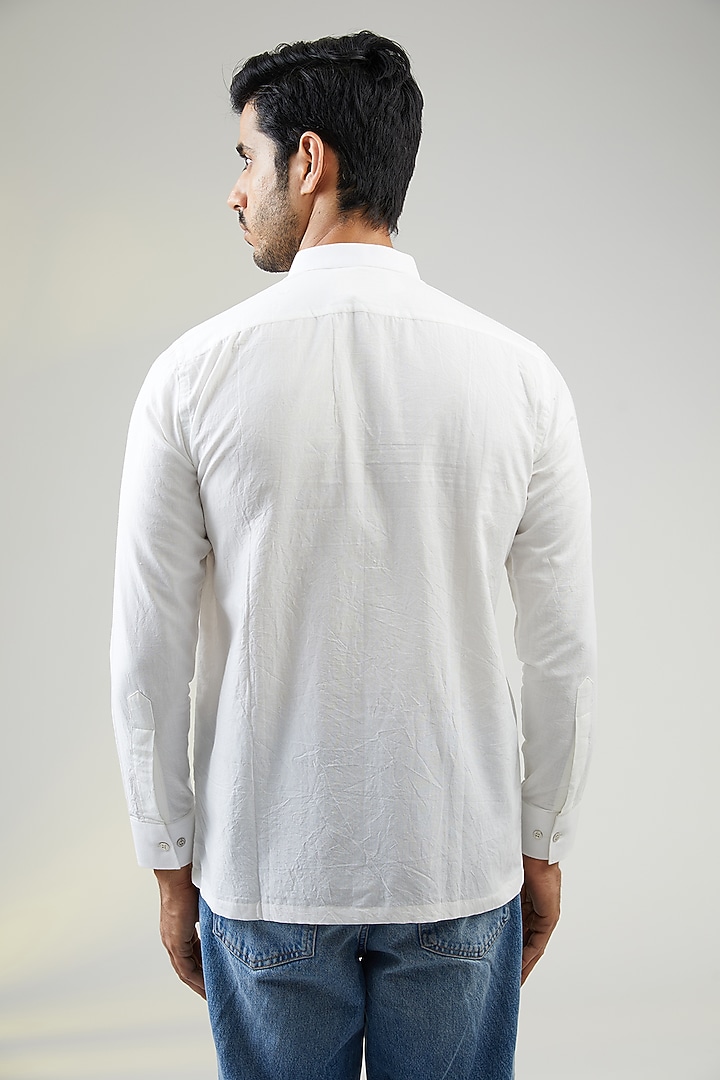 Ivory Handwoven Cotton Hand Embroidered Party Wear Shirt by VAANI BESWAL MEN at Pernia's Pop Up Shop