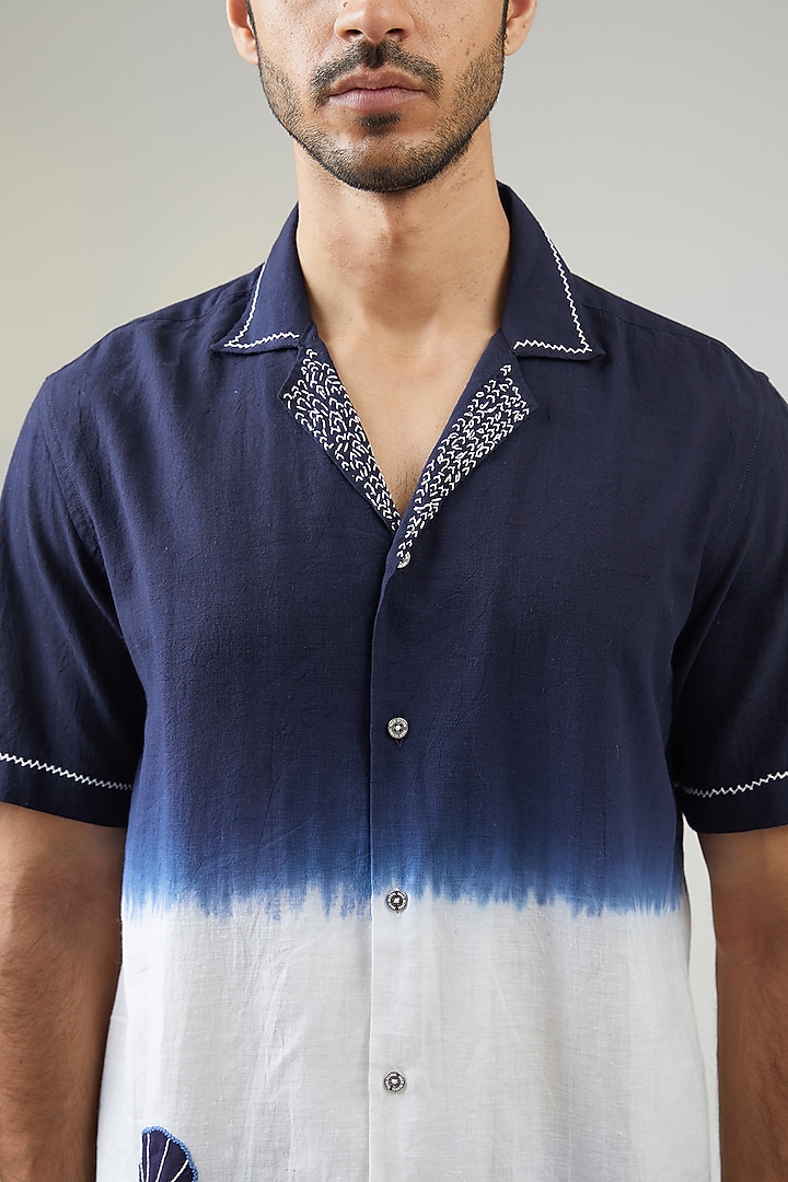 Ivory Handwoven Cotton Silk Hand Applique Party Wear Shirt by VAANI BESWAL MEN at Pernia's Pop Up Shop