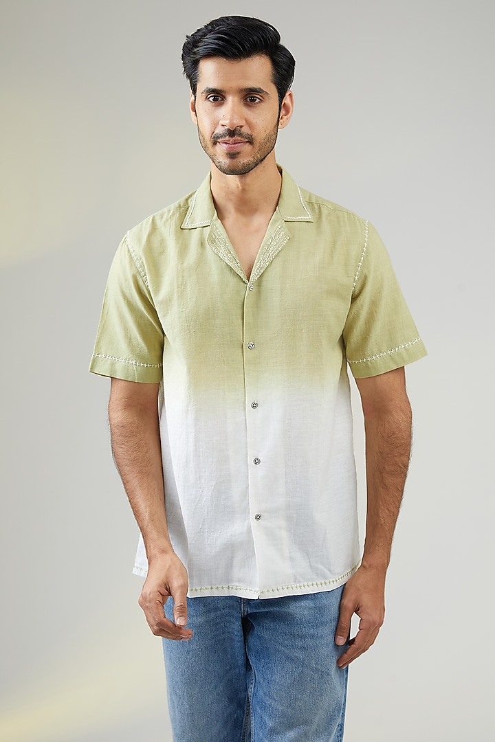 Ivory Handwoven Cotton Silk Hand Embroidered Party Wear Shirt by VAANI BESWAL MEN at Pernia's Pop Up Shop