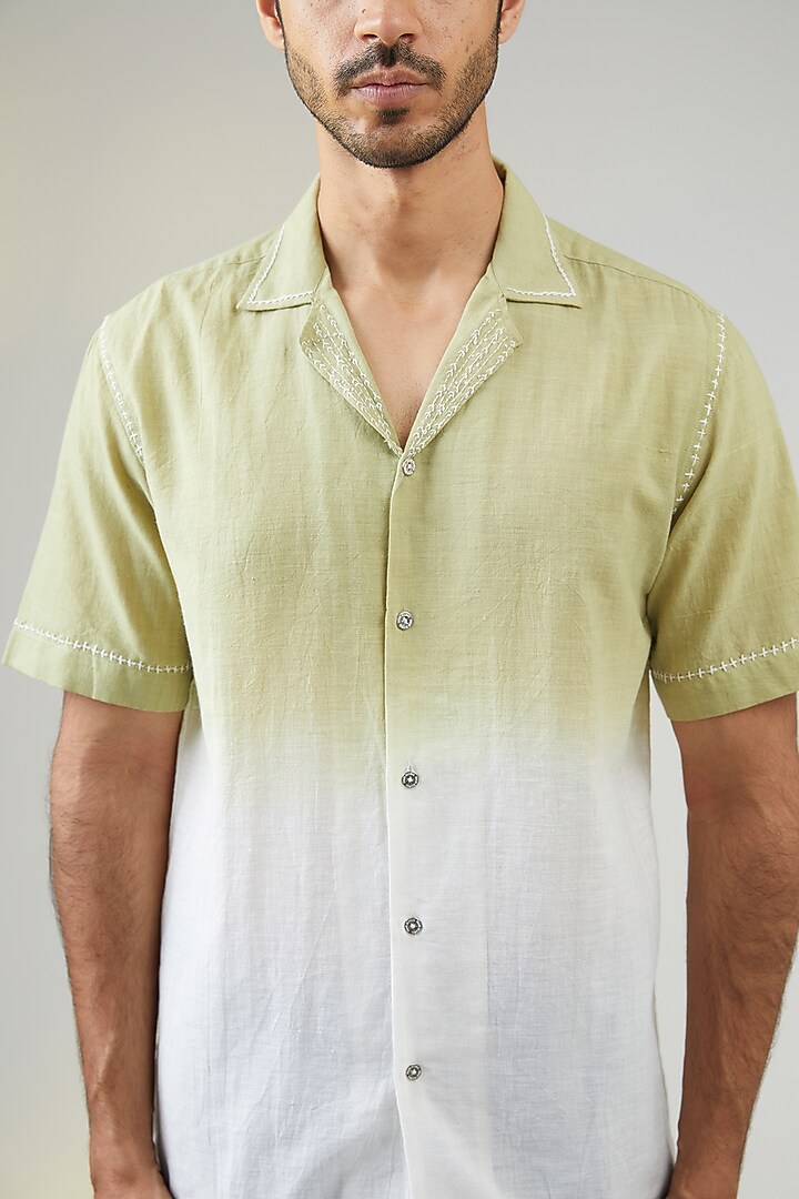 Ivory Handwoven Cotton Silk Hand Embroidered Party Wear Shirt by VAANI BESWAL MEN at Pernia's Pop Up Shop