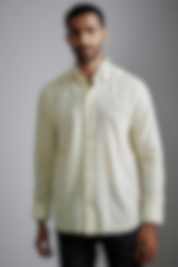 Ivory Handwoven Cotton Embroidered Shirt by VAANI BESWAL MEN