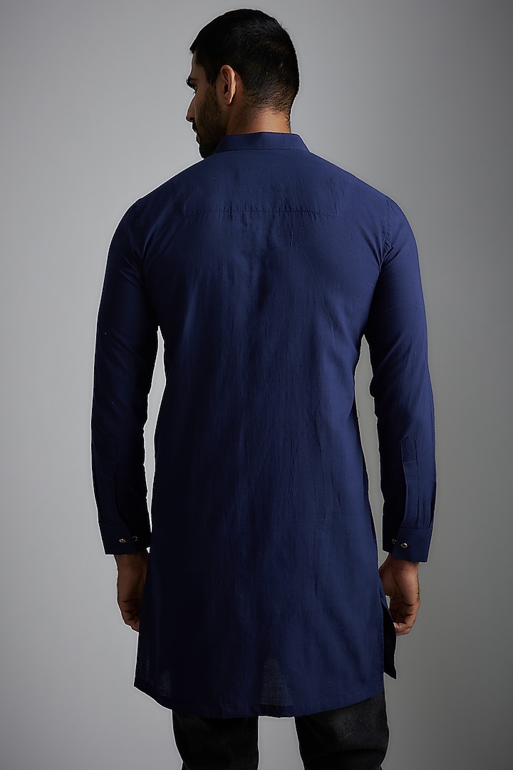 Blue Handwoven Embroidered Kurta by VAANI BESWAL MEN at Pernia's Pop Up Shop