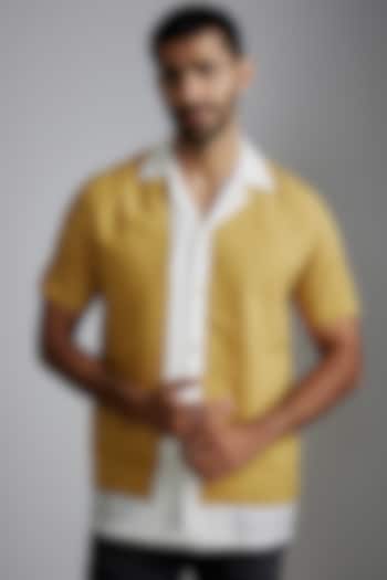 Yellow & Ivory Handwoven Cotton Silk Shirt by VAANI BESWAL MEN